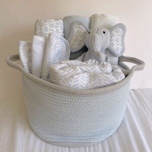 Pottery Barn Baby Gift Basket with Elephant Toy